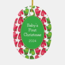 Baby Första jul, Cute Red & Grönt Mittens Julgransprydnad Keramik