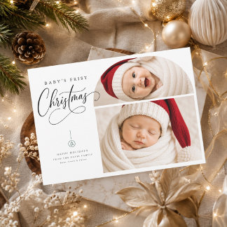 Baby första jul delad porträtt semester foto julkort