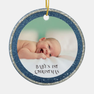 Baby Första jul Denim Rhinestones Snöflingor Julgransprydnad Keramik