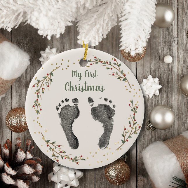 Baby Första jul - dina Baby-fotoutskrifter Julgransprydnad Keramik (Skapare uppladdad)