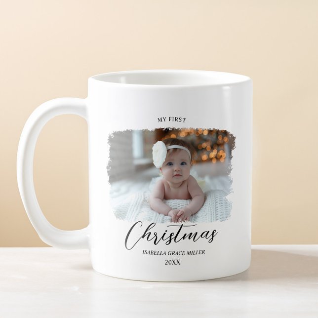 Baby första jul-Eleganten Modern Minimal Kaffemugg (Baby's First Christmas Elegant Modern Minimal Coffee Mug)