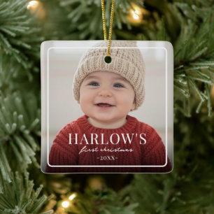 Baby Första Jul Enkel Ram Foto Keramik Julgransprydnad Keramik