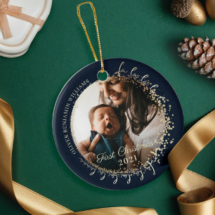Baby Första jul Fa La Anpassningsbar Baby Photo Julgransprydnad Keramik