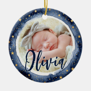 Baby Första Jul Födelse Statistik Foto Stjärnor Julgransprydnad Keramik