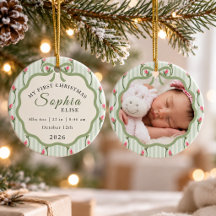 Baby Första Jul Födelse Statistik Grön Blommig Ros