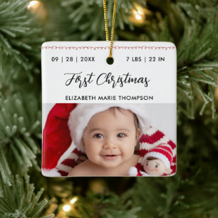 Baby Första Jul Födelse Statistik Namn Kalligrafi Julgransprydnad Keramik