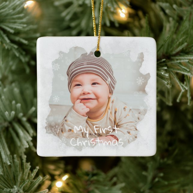Baby Första jul Frosted Glass Anpassningsbar Photo Julgransprydnad Keramik (Träd)