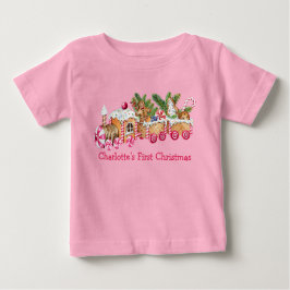 Baby Första jul Gingerbröd Tåg Candy Rosa T Shirt