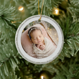 Baby Första Jul Glitter Gnist Snöflingor Julgransprydnad Keramik