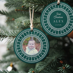 Baby Första jul-Grönten och White Photo Julgransprydnad Keramik