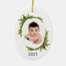Baby Första jul-Helgdag-fotot och år Julgransprydnad Keramik