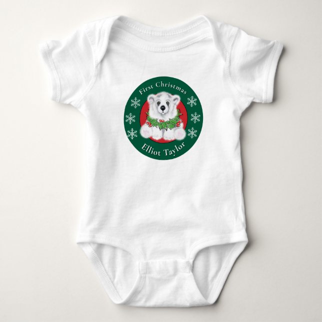 Baby första jul isbjörn personifiera t shirt (Framsida)