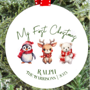 Baby Första jul Kids jul Animals Namn Julgransprydnad Keramik