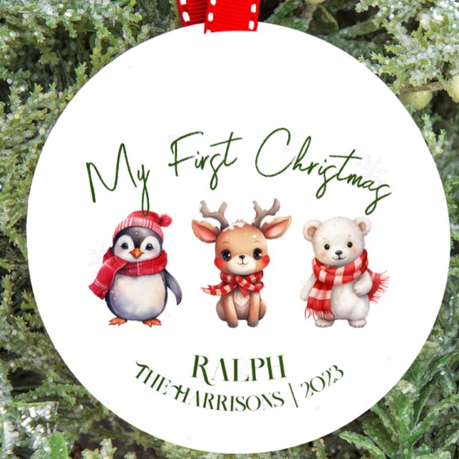 Baby Första jul Kids jul Animals Namn Julgransprydnad Keramik (first Christmas Christmas tree flat bauble)