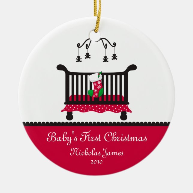 Baby - Första jul - Klott och julklapp Julgransprydnad Keramik (Framsidan)