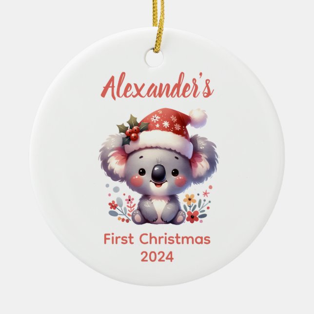 Baby första jul Koala Bear Animal Julgransprydnad Keramik (Framsidan)