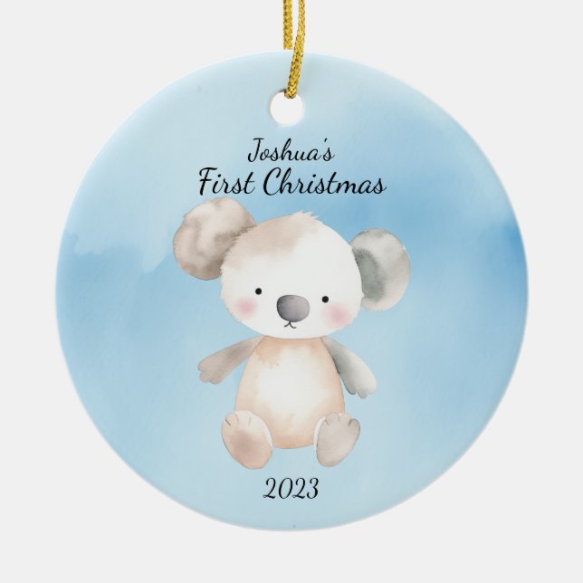 Baby Första jul KoalaBear Blue-Personlig Julgransprydnad Keramik (Framsidan)