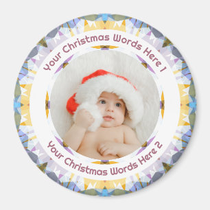 Baby Första Jul Lila Gul Familj Foto Magnet