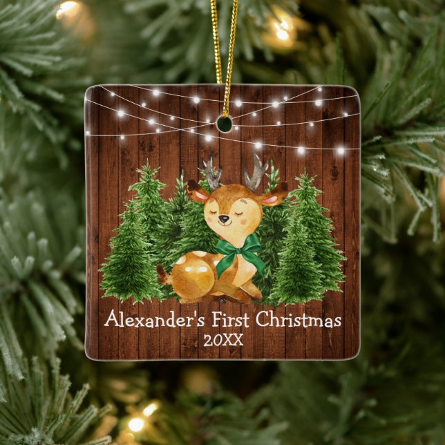 Baby Första jul Ljus Hjort Grönt Bow Julgransprydnad Keramik (Träd)