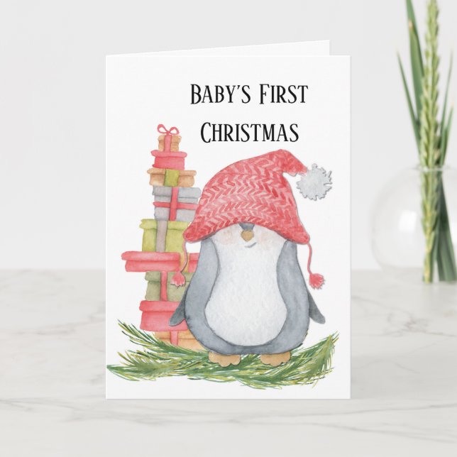 Baby Första jul med Penguin och Presenter Kort (Framsida)