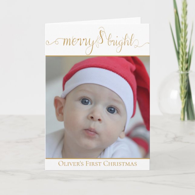 Baby Första jul Merry & Bright BABY PHOTO Kort (Framsida)