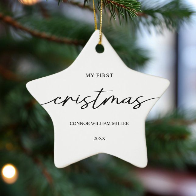 Baby första jul - minimala Elegant Modern Julgransprydnad Keramik (Baby's First Christmas Minimal Elegant Modern Ceramic Ornament)