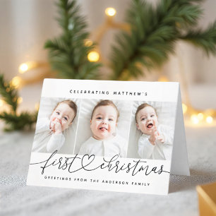 Baby Första jul Modern Simple 3 Photo Helgkort