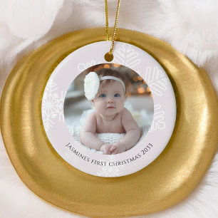 Baby Första jul, modern Snöflingor Foto Julgransprydnad Keramik