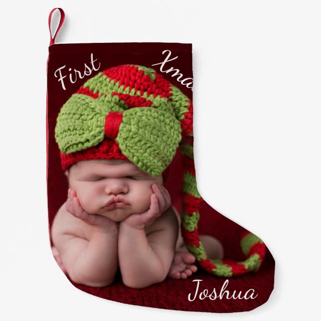 Baby Första jul MONOGRAM PHOTO STOCKING Liten Julstrumpa (Framsidan)