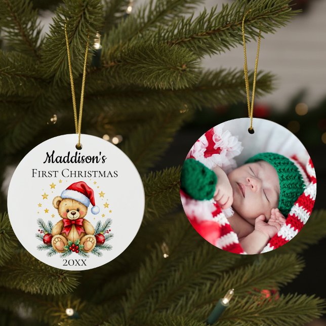 Baby Första jul-Nallen Photo Ornament (Baby's First Christmas Teddy Bear Ornament)