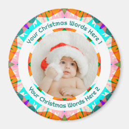Baby Första Jul Orange Turkos Familj Foto Present Magnet