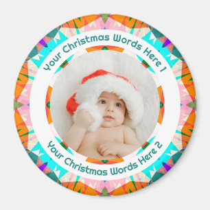 Baby Första Jul Orange Turkos Familj Foto Present Magnet