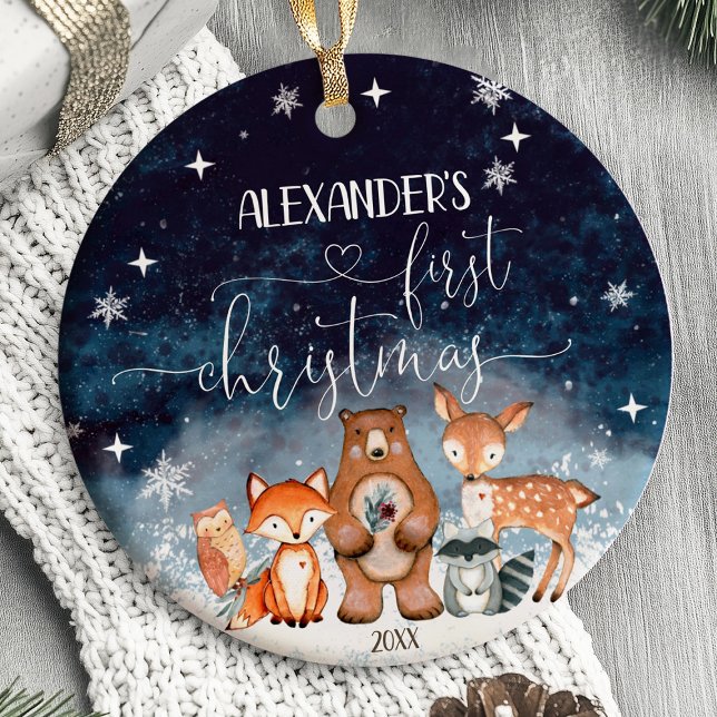 Baby Första jul Ornament Woodland (babys first christmas ornament, personalized christmas ornament, custom baby ornament,,baby first or)