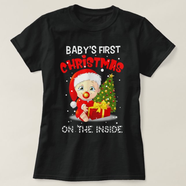 Baby Första jul på Inside Funny Pregnan T Shirt (Design framsida)