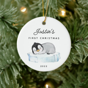 Baby Första jul Penguin 2 Sided Photo Julgransprydnad Keramik