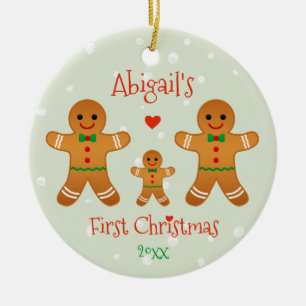 Baby första jul - pepparkaksgubbar julgransprydnad keramik