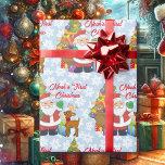 Baby Första jul Personalize Namn Santa Presentpapper<br><div class="desc">Baby Personalize Namn Första jultomten Wrapping Papper</div>