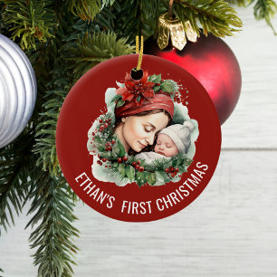 Baby Första jul-Personligen - foto och datum Julgransprydnad Keramik