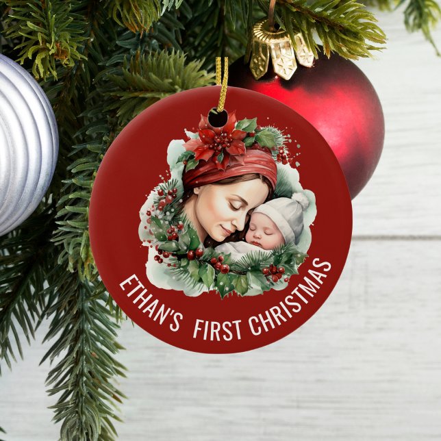 Baby Första jul-Personligen - foto och datum Julgransprydnad Keramik (Skapare uppladdad)