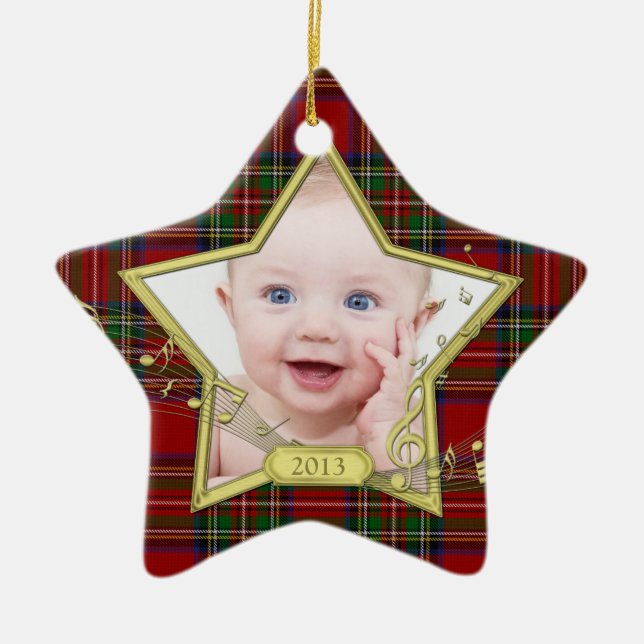 Baby Första jul Photo Star Tartan Julafton Julgransprydnad Keramik (Framsidan)