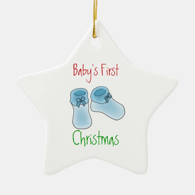 Baby första jul (pojken) julgransprydnad keramik (Framsidan)