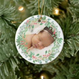 Baby Första jul Red Grönt Wandeto Photo Julgransprydnad Keramik