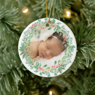 Baby Första jul Red Grönt Wandeto Photo Julgransprydnad Keramik