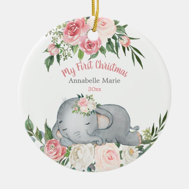 Baby Första jul  Ro Elephant Julgransprydnad Keramik (Framsidan)
