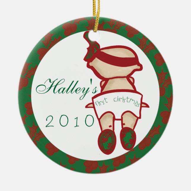 Baby första jul röd och grönt julgransprydnad keramik (Framsidan)