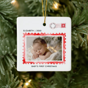 Baby Första jul röda frimärke Post Försändelse Fot Julgransprydnad Keramik