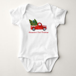Baby Första jul Röda Lastbil Röda Namn T Shirt