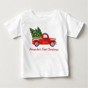 Baby Första jul Röda Lastbil Röda Namn T Shirt