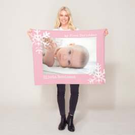 Baby Första jul-Rosa Photo med Snöflingor Fleecefilt