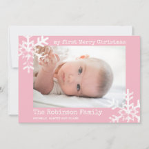 Baby Första jul-Rosa Photo med Snöflingor